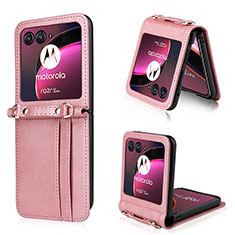 Soft Silicone Gel Leather Snap On Case Cover BY5 for Motorola Moto Razr 40 Ultra 5G Pink