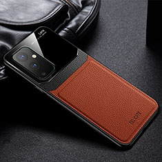 Soft Silicone Gel Leather Snap On Case Cover FL1 for OnePlus 9 5G Brown