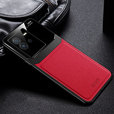 Soft Silicone Gel Leather Snap On Case Cover FL1 for Vivo iQOO Neo6 5G Red