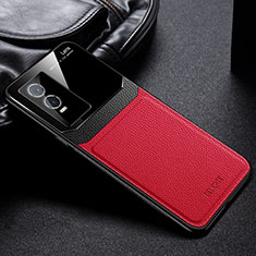 Soft Silicone Gel Leather Snap On Case Cover FL1 for Vivo Y76s 5G Red