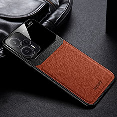 Soft Silicone Gel Leather Snap On Case Cover FL1 for Xiaomi Redmi Note 12 Turbo 5G Brown