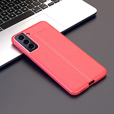 Soft Silicone Gel Leather Snap On Case Cover for Samsung Galaxy S21 Plus 5G Red