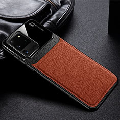 Soft Silicone Gel Leather Snap On Case Cover H01 for Samsung Galaxy S20 Ultra 5G Brown