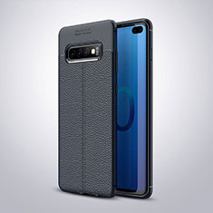 Soft Silicone Gel Leather Snap On Case Cover H02 for Samsung Galaxy S10 Plus Blue
