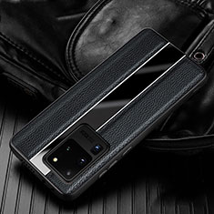 Soft Silicone Gel Leather Snap On Case Cover H04 for Samsung Galaxy S20 Ultra Black