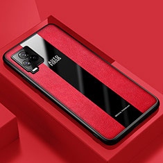 Soft Silicone Gel Leather Snap On Case Cover PB1 for Vivo Y73 (2021) Red