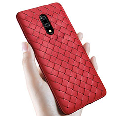 Soft Silicone Gel Leather Snap On Case Cover S01 for OnePlus 7 Red