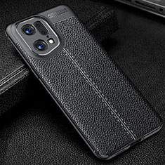 Soft Silicone Gel Leather Snap On Case Cover S01 for Oppo Find X5 Pro 5G Black