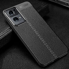 Soft Silicone Gel Leather Snap On Case Cover S01 for Oppo Reno7 Pro 5G Black