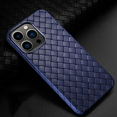 Soft Silicone Gel Leather Snap On Case Cover S02 for Apple iPhone 15 Pro Blue