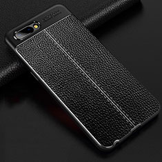 Soft Silicone Gel Leather Snap On Case Cover S02 for Oppo A5 Black