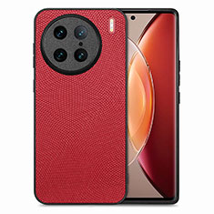 Soft Silicone Gel Leather Snap On Case Cover S02D for Vivo X90 Pro 5G Red