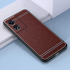 Soft Silicone Gel Leather Snap On Case Cover S03 for Oppo A1 5G Brown