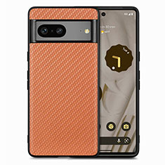 Soft Silicone Gel Leather Snap On Case Cover S03D for Google Pixel 7a 5G Brown