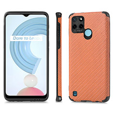 Soft Silicone Gel Leather Snap On Case Cover S03D for Realme C21Y Brown