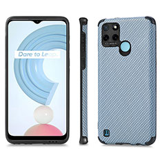 Soft Silicone Gel Leather Snap On Case Cover S03D for Realme C25Y India Blue