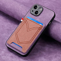 Soft Silicone Gel Leather Snap On Case Cover SD1 for Apple iPhone 15 Clove Purple