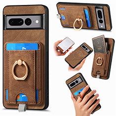 Soft Silicone Gel Leather Snap On Case Cover SD1 for Google Pixel 7 Pro 5G Brown