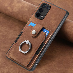 Soft Silicone Gel Leather Snap On Case Cover SD1 for Oppo A54 5G Brown