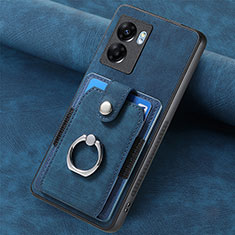 Soft Silicone Gel Leather Snap On Case Cover SD1 for Oppo A77 5G Blue