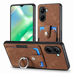 Soft Silicone Gel Leather Snap On Case Cover SD1 for Realme C33 (2023) Brown