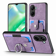 Soft Silicone Gel Leather Snap On Case Cover SD1 for Realme C33 Clove Purple