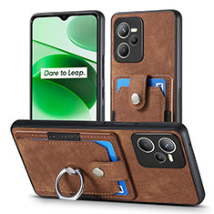 Soft Silicone Gel Leather Snap On Case Cover SD1 for Realme C35 Brown