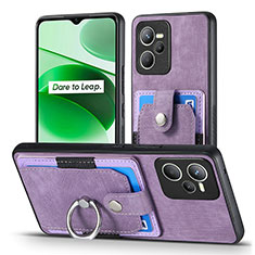 Soft Silicone Gel Leather Snap On Case Cover SD1 for Realme C35 Clove Purple