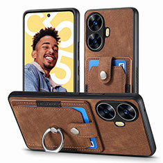 Soft Silicone Gel Leather Snap On Case Cover SD1 for Realme C55 Brown