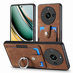 Soft Silicone Gel Leather Snap On Case Cover SD1 for Realme Narzo 60 Pro 5G Brown