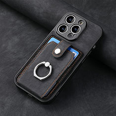 Soft Silicone Gel Leather Snap On Case Cover SD11 for Apple iPhone 16 Pro Black