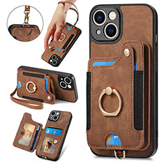 Soft Silicone Gel Leather Snap On Case Cover SD12 for Apple iPhone 15 Brown