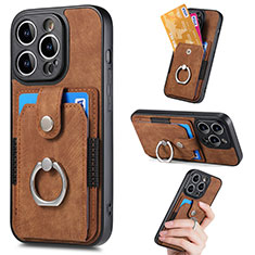 Soft Silicone Gel Leather Snap On Case Cover SD12 for Apple iPhone 15 Pro Brown