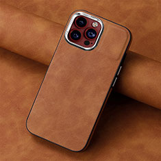 Soft Silicone Gel Leather Snap On Case Cover SD13 for Apple iPhone 15 Pro Brown