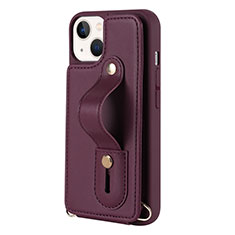 Soft Silicone Gel Leather Snap On Case Cover SD14 for Apple iPhone 15 Plus Red Wine