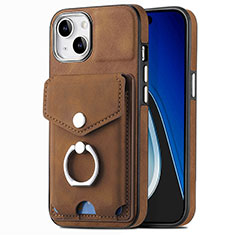 Soft Silicone Gel Leather Snap On Case Cover SD16 for Apple iPhone 15 Plus Brown