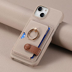 Soft Silicone Gel Leather Snap On Case Cover SD17 for Apple iPhone 15 Khaki