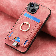 Soft Silicone Gel Leather Snap On Case Cover SD2 for Apple iPhone 14 Pink