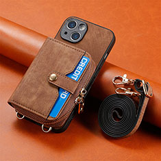 Soft Silicone Gel Leather Snap On Case Cover SD2 for Apple iPhone 15 Brown