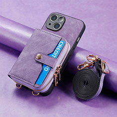 Soft Silicone Gel Leather Snap On Case Cover SD2 for Apple iPhone 15 Clove Purple