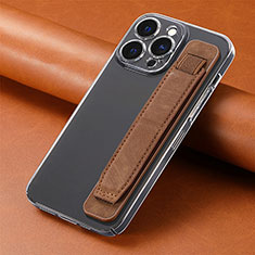 Soft Silicone Gel Leather Snap On Case Cover SD2 for Apple iPhone 15 Pro Brown