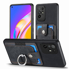 Soft Silicone Gel Leather Snap On Case Cover SD2 for Oppo A95 5G Black