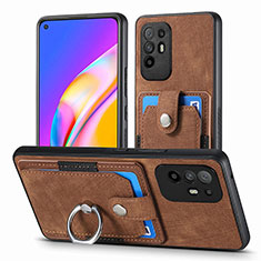 Soft Silicone Gel Leather Snap On Case Cover SD2 for Oppo A95 5G Brown