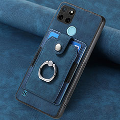 Soft Silicone Gel Leather Snap On Case Cover SD2 for Realme C25Y India Blue