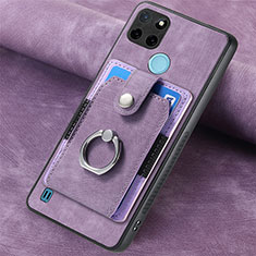 Soft Silicone Gel Leather Snap On Case Cover SD2 for Realme C25Y India Clove Purple