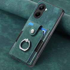 Soft Silicone Gel Leather Snap On Case Cover SD2 for Realme C33 Green