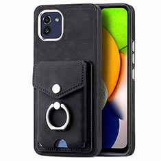 Soft Silicone Gel Leather Snap On Case Cover SD2 for Samsung Galaxy A03 Black