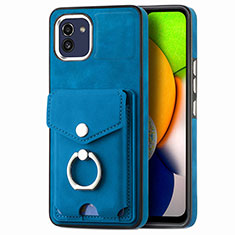 Soft Silicone Gel Leather Snap On Case Cover SD2 for Samsung Galaxy A03 Blue