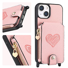 Soft Silicone Gel Leather Snap On Case Cover SD4 for Apple iPhone 15 Plus Pink