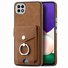 Soft Silicone Gel Leather Snap On Case Cover SD4 for Samsung Galaxy A22 5G Brown